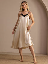 [Risbeige] SilkSilky-SE Spaghetti Strap V Neck Nattlinne 004