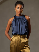 [Mörkblå] SilkSilky-SE Sleeveless Halter Dam T-Shirt 003