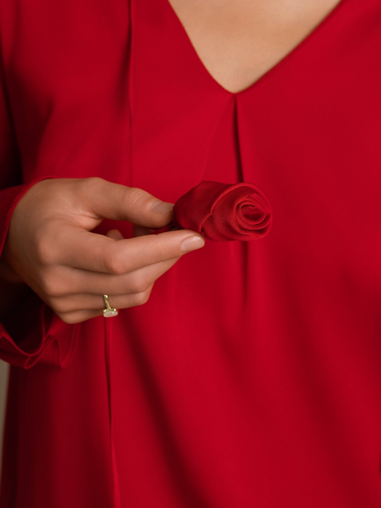 [Vin] SilkSilky-SE 19Momme Silke Lång Ärm V Ringning Blus 005