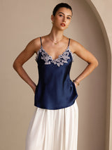 [Mörkblå] SilkSilky-SE Spaghetti Strap V Neck Cami Toppar 003