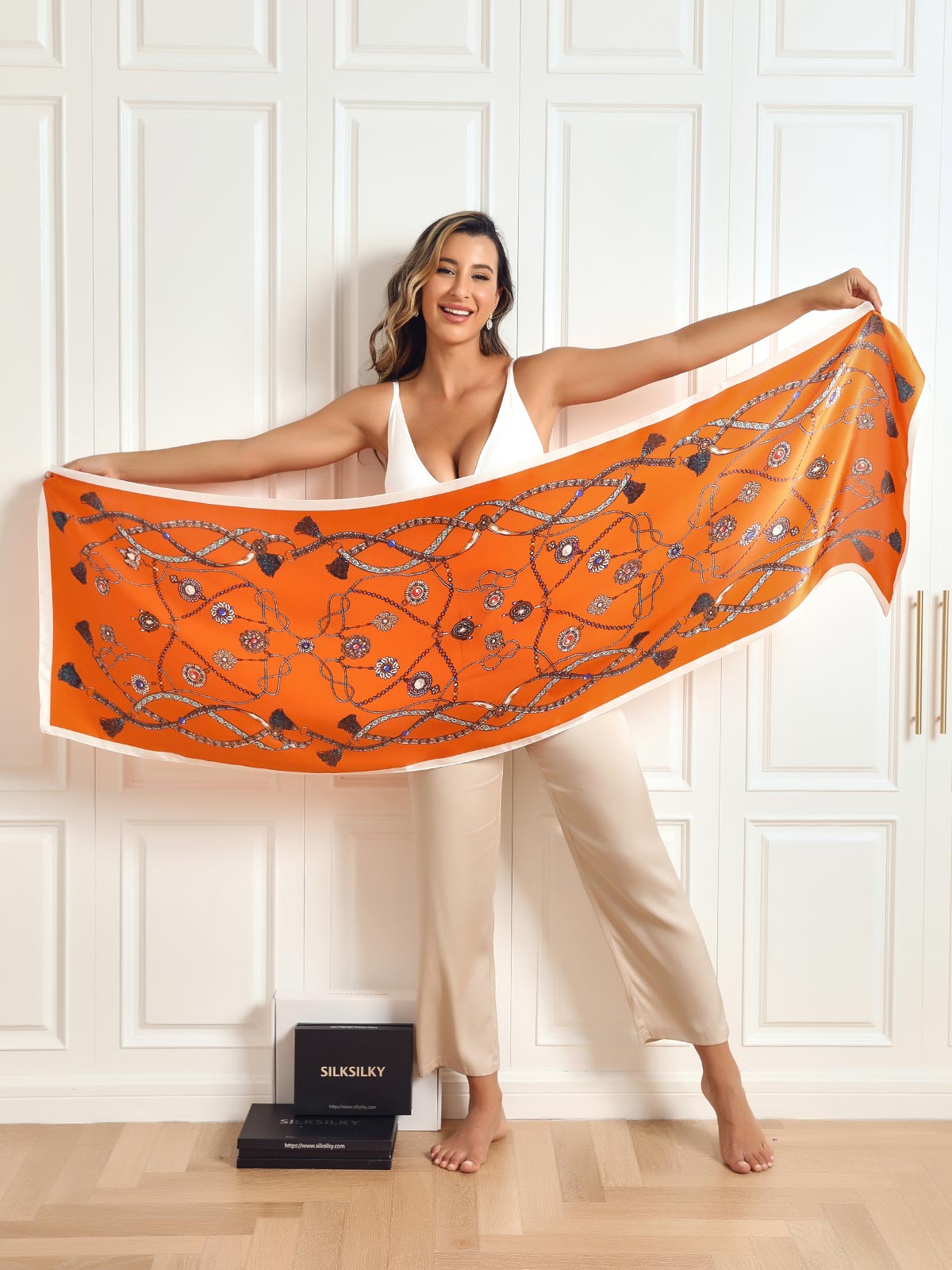 SilkSilky SE Rent Silke Scarf Orange 006