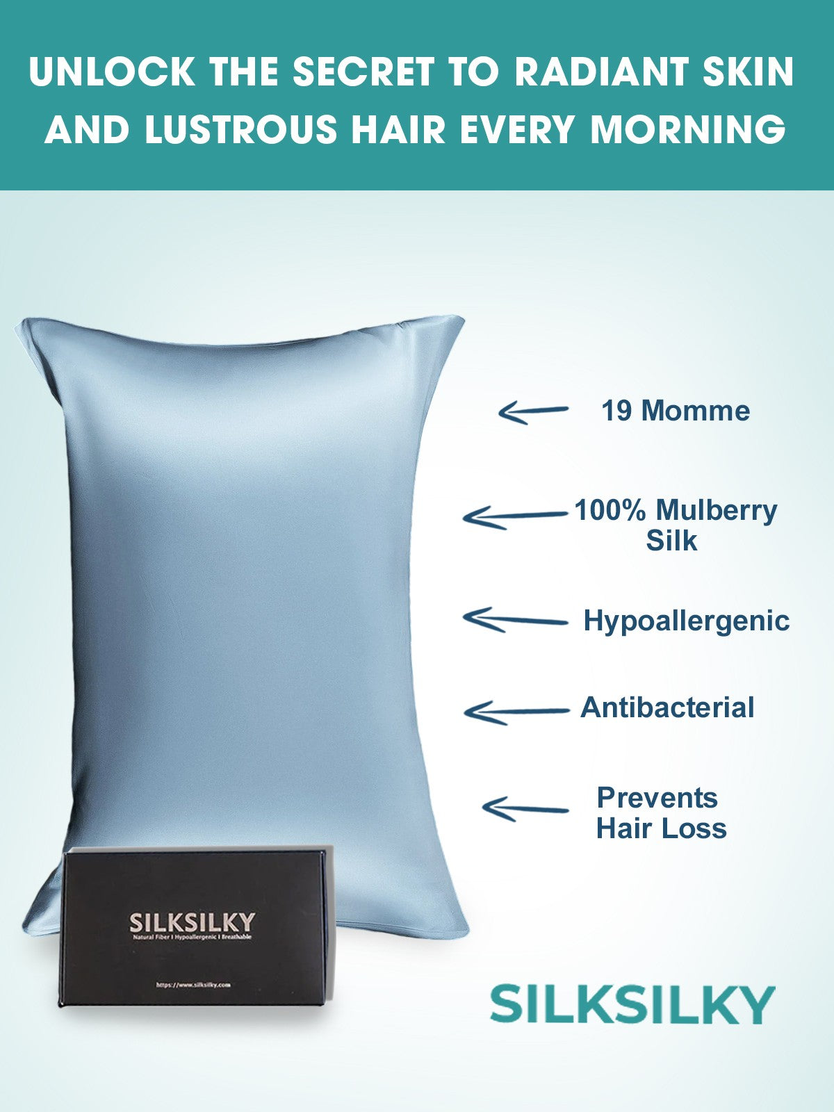 [Ljusblå] SilkSilky-SE 19Momme Rent Silke Pillowcase 003