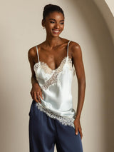 [Ljusblå] SilkSilky-SE Spaghetti Strap V Neck Cami Toppar 008
