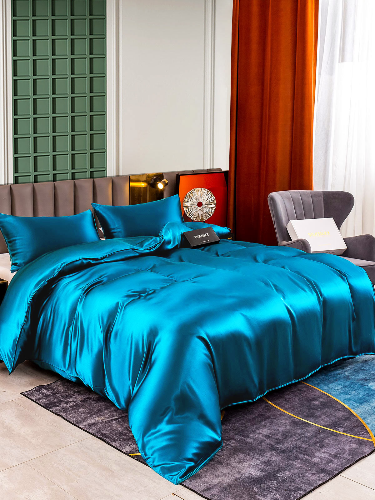 [Kungsblått] SilkSilky-SE 25Momme Rent Silke Bedding Set 001