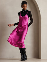 [Rosröd] SilkSilky-SE Spaghetti Strap V Neck Klänning 005