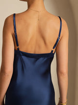 [Mörkblå] SilkSilky-SE Spaghetti Strap V Neck Klänning 004
