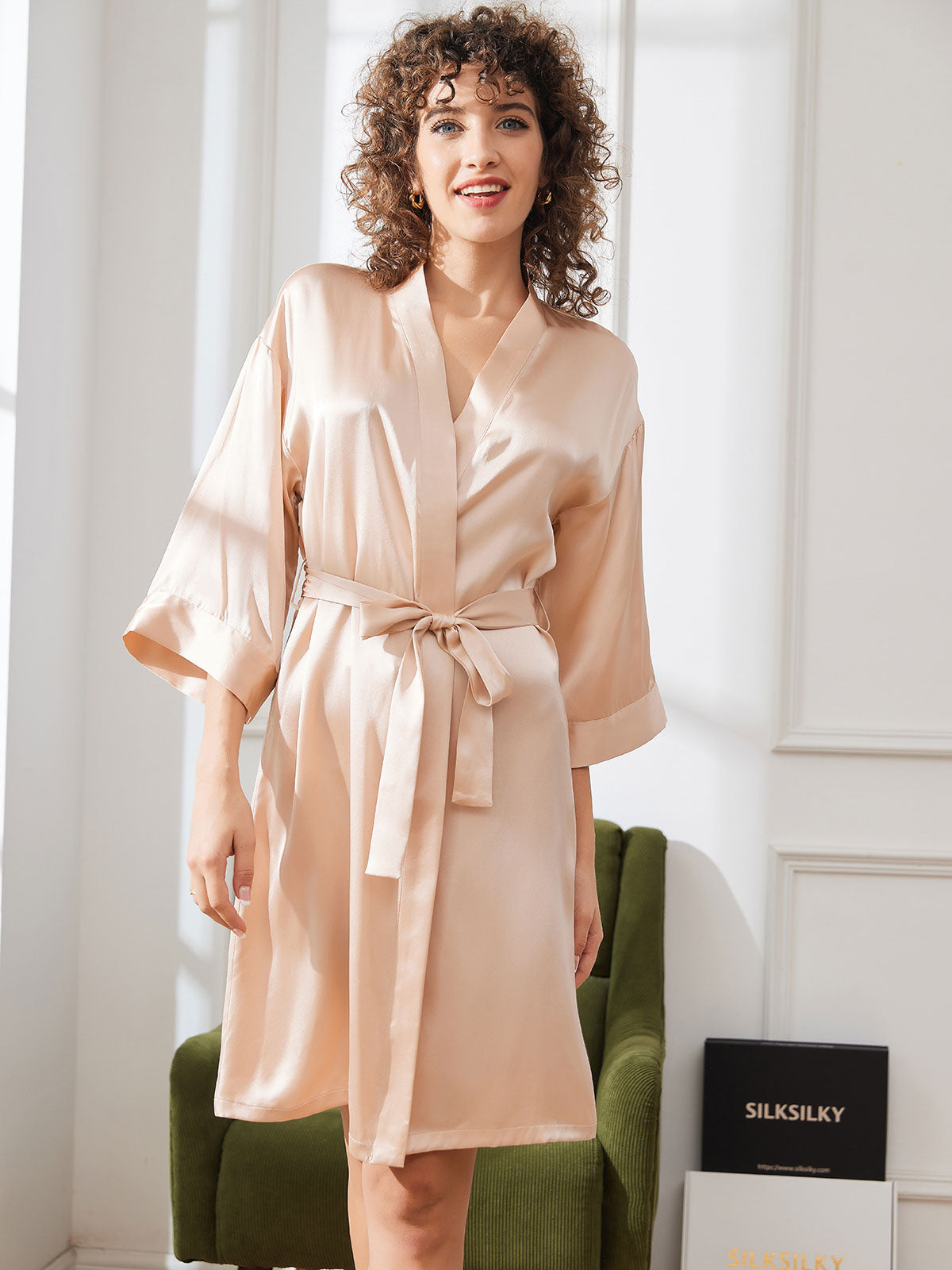 [Champagne] SilkSilky-SE Rent Silke Womens Robe 003,