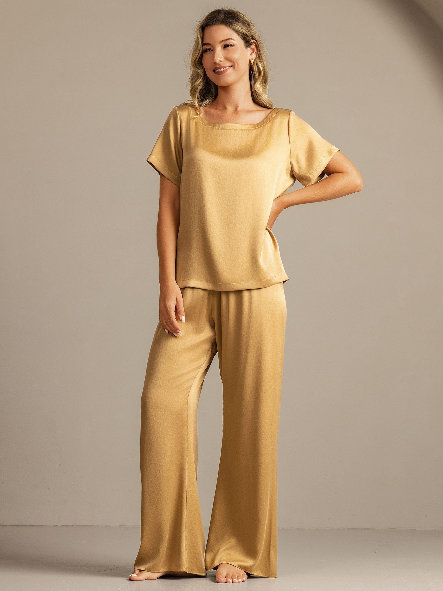 [Tan] SilkSilky-SE 19Momme Silke Womens Pajamas 003