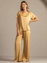 [Tan] SilkSilky-SE 19Momme Kort Ärm Dam Pyjama 003