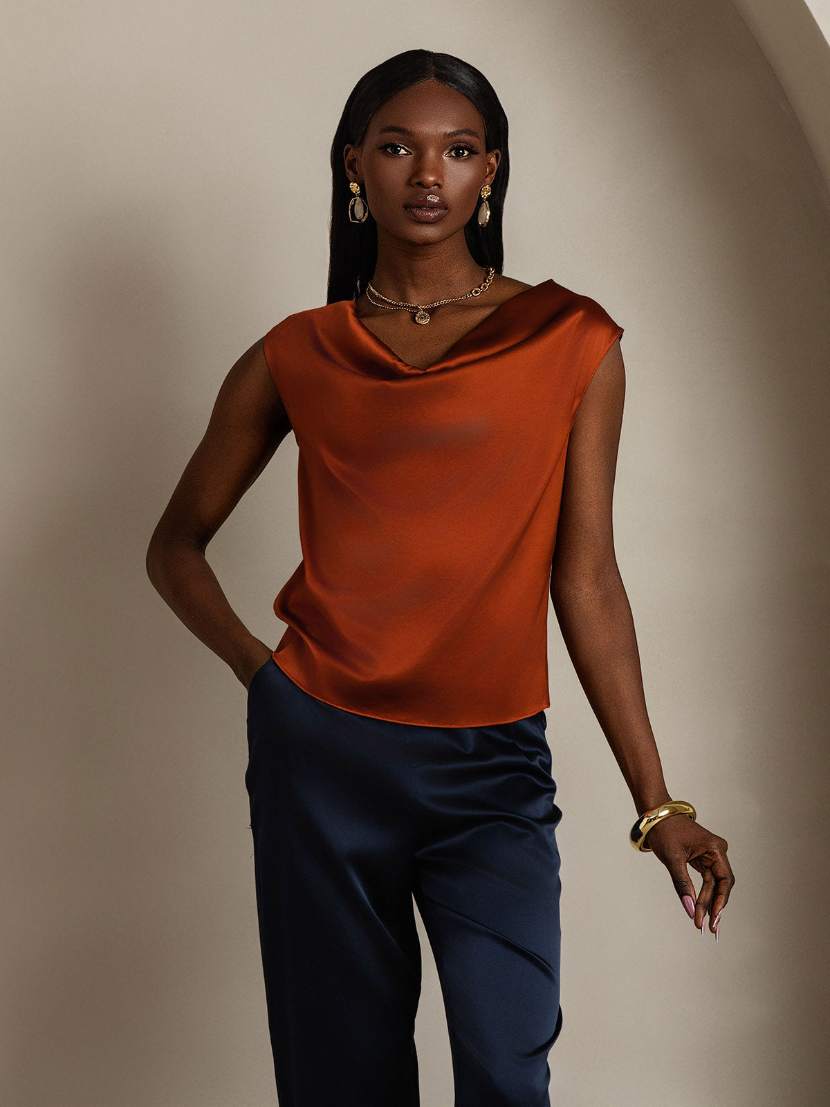 [Kola] SilkSilky-SE 19Momme Silke Ärmlös Womens T-Shirt 001