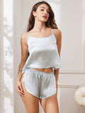 SilkSilky SE Rent Silke Ärmlös Round Neck Camisole Set Ljusblå 003