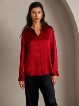 [Röd] SilkSilky-SE Long Sleeve Lapel Collar Damskjorta 003