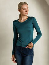 [Posy Grön] SilkSilky-SE Lång Ärm Rund Halsringning Dam T-Shirt 001
