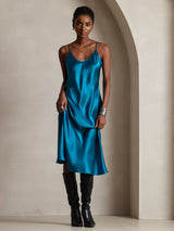 [Kungsblått] SilkSilky-SE Spaghetti Strap V Neck Klänning 004
