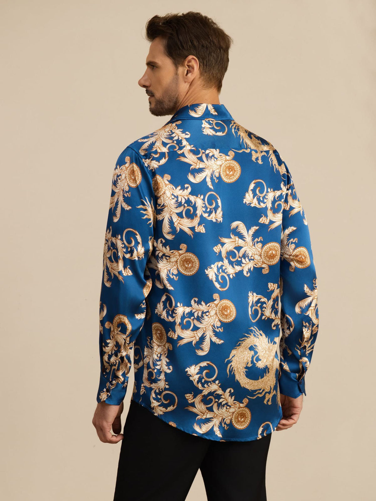 [Navy Drake] SilkSilky-SE Long Sleeve Lapel Collar Herrskjorta 002