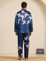 [Mörkblå] SilkSilky-SE Long Sleeve Lapel Collar Herr Pyjama 002