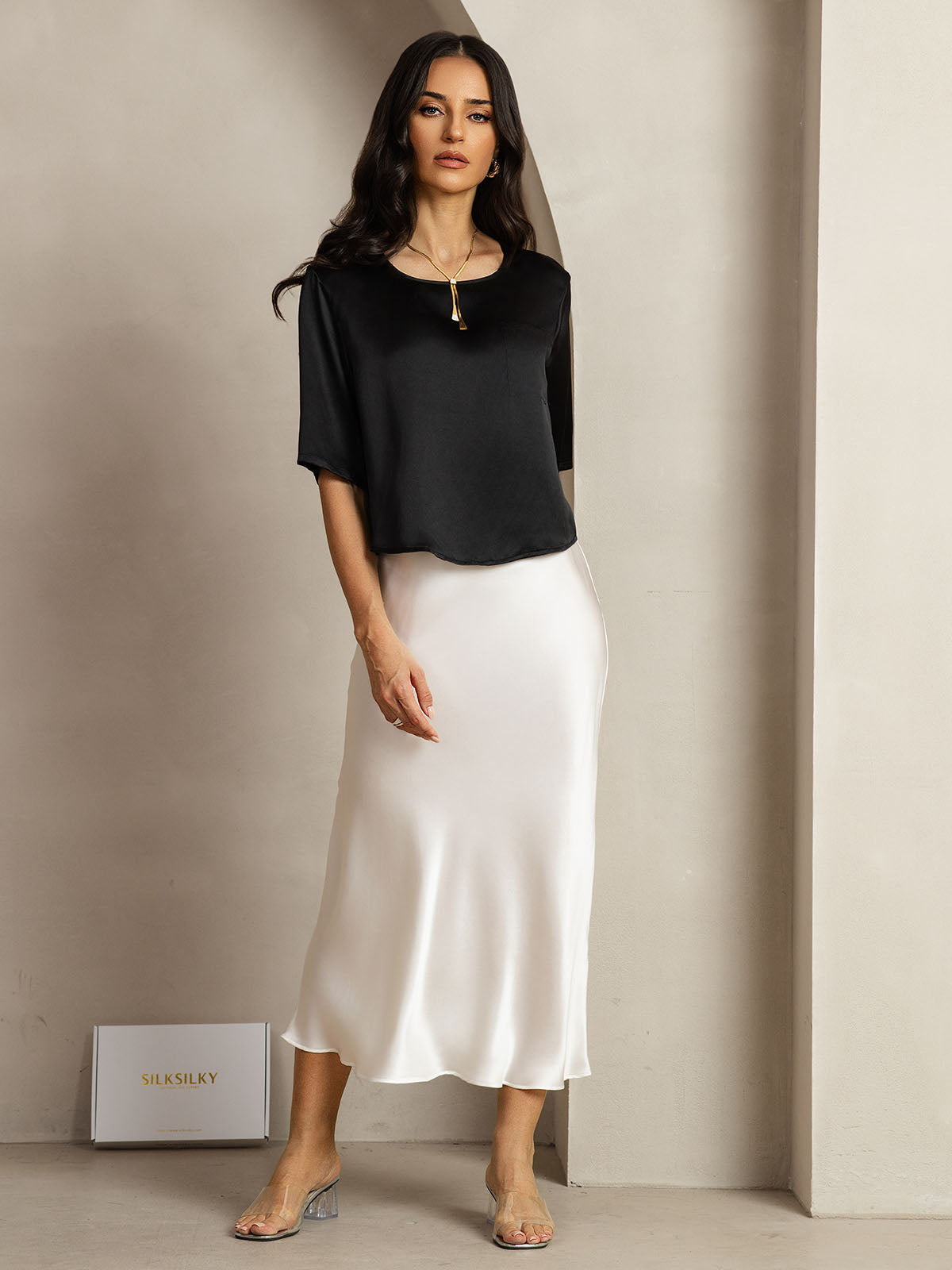 [Svart] SilkSilky-SE Rent Silke Womens T-Shirt 005