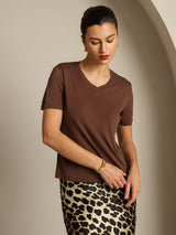 [Kaffe] SilkSilky-SE Short Sleeve V Neck Dam T-Shirt 006