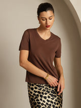 [Kaffe] SilkSilky-SE Short Sleeve V Neck Dam T-Shirt 006