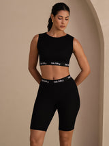 [Svart] SilkSilky-SE Sleeveless Crew Neck Women's Outfit Sets 001