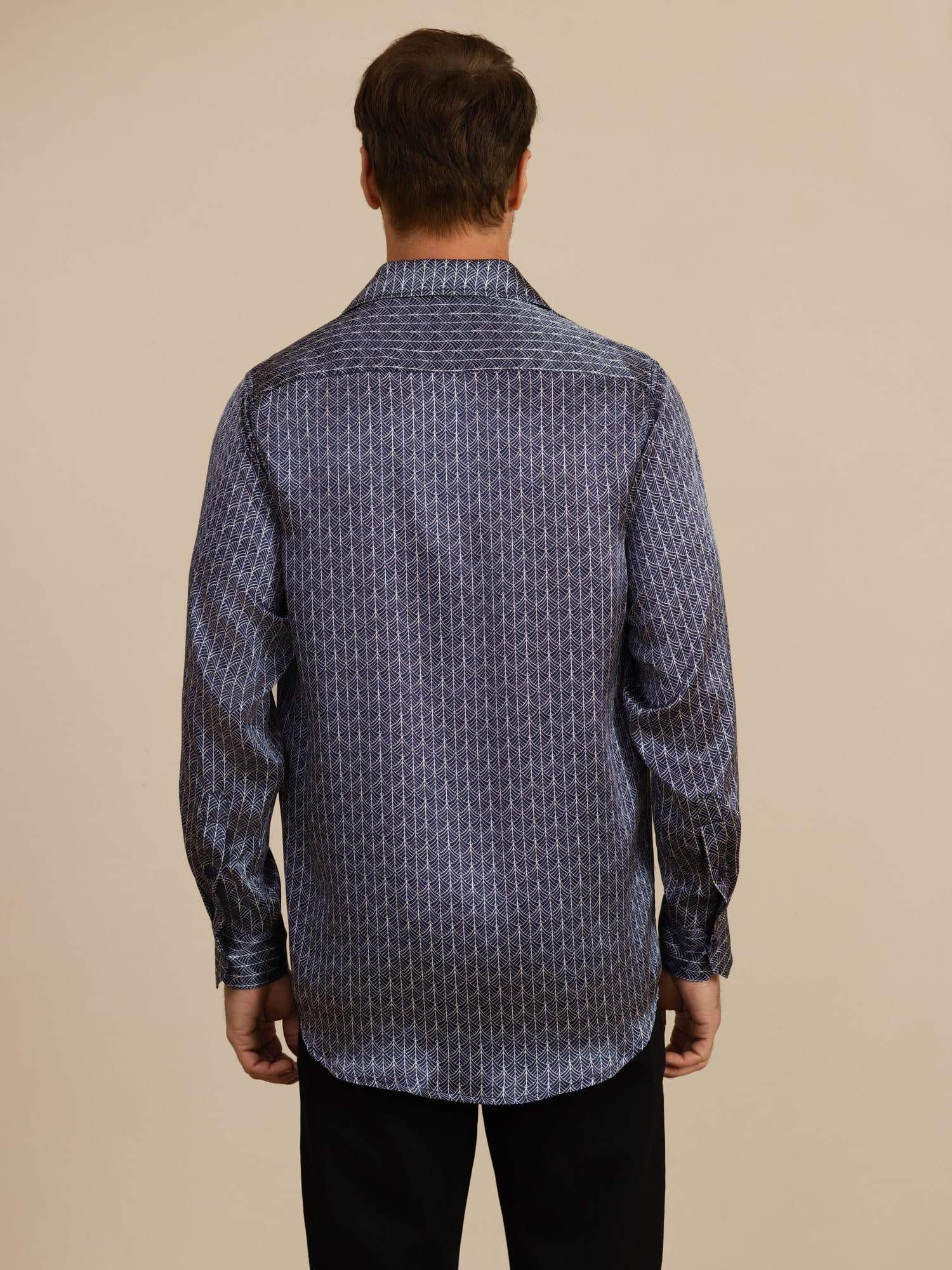 [Marin Ginkgo] SilkSilky-SE Lång Ärm Slagkrage Herrskjorta 002