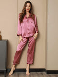 SilkSilky SE Rent Silke Lång Ärm Slag Dam Pyjama BlekMauve 004