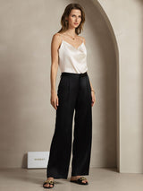 [Svart] SilkSilky-SE 19Momme Silke Womens Pants 005,