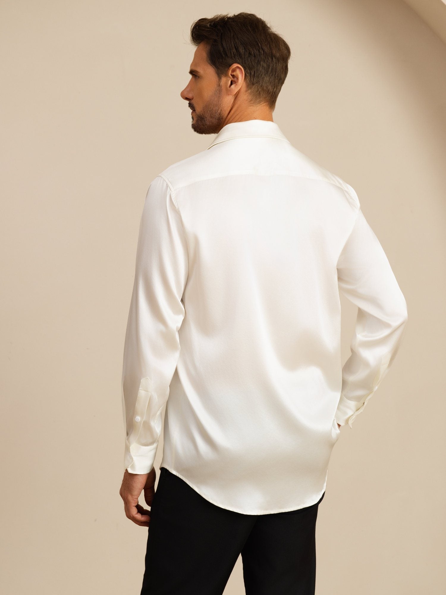[Vit] SilkSilky-SE Long Sleeve Lapel Collar Herrskjorta 002
