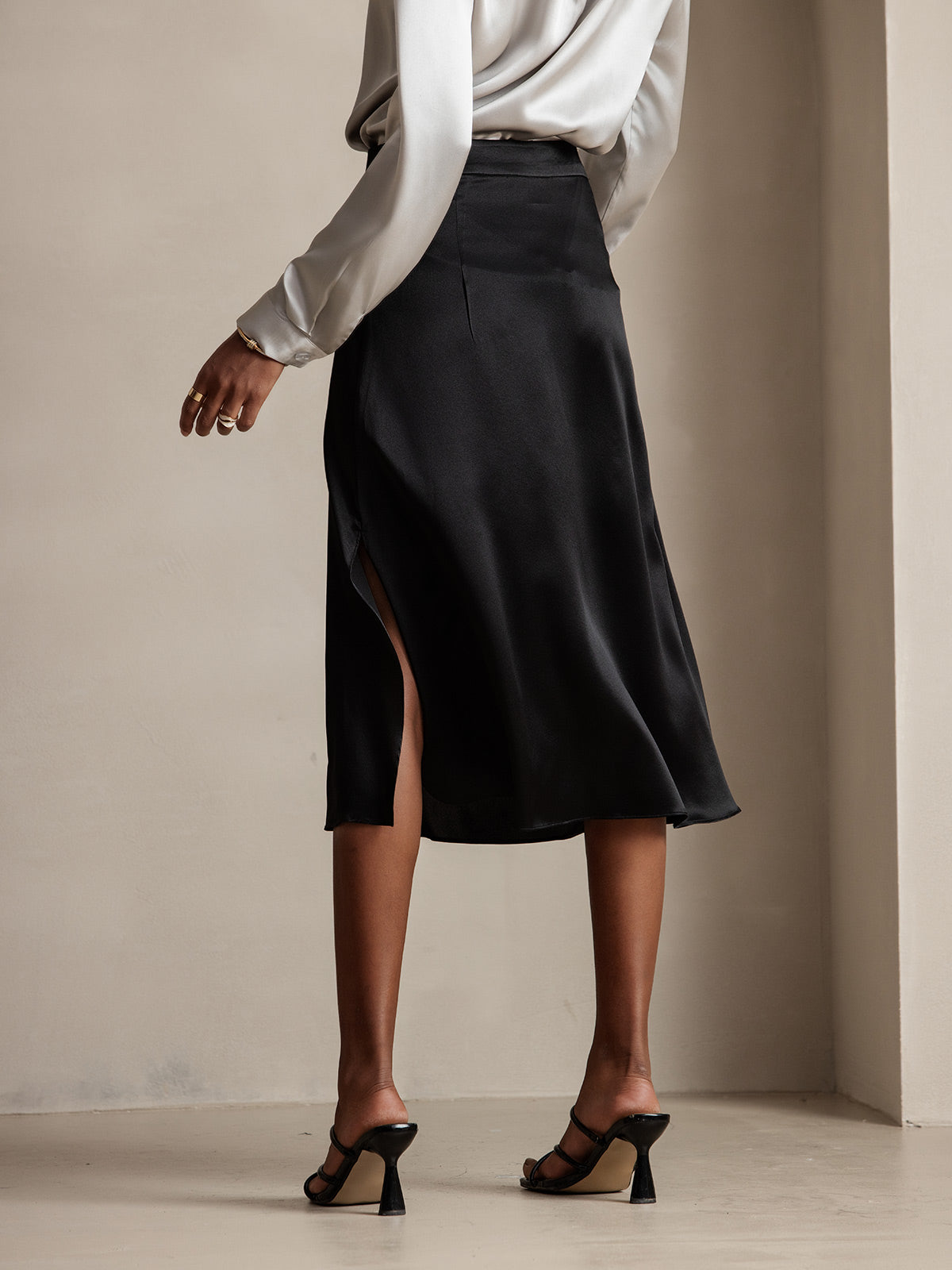 [Svart] SilkSilky-SE 19Momme Silke Skirt 002