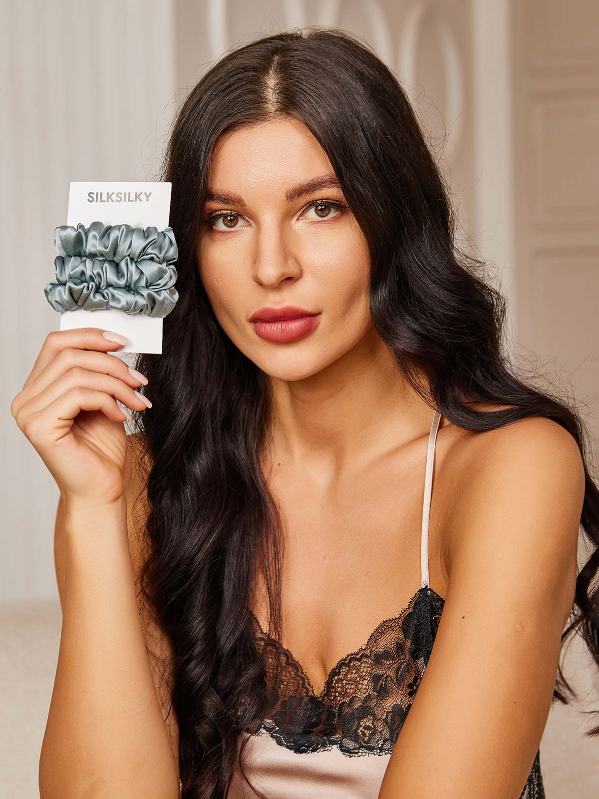 [Stålblå] SilkSilky-SE 19Momme Rent Silke Scrunchie 001