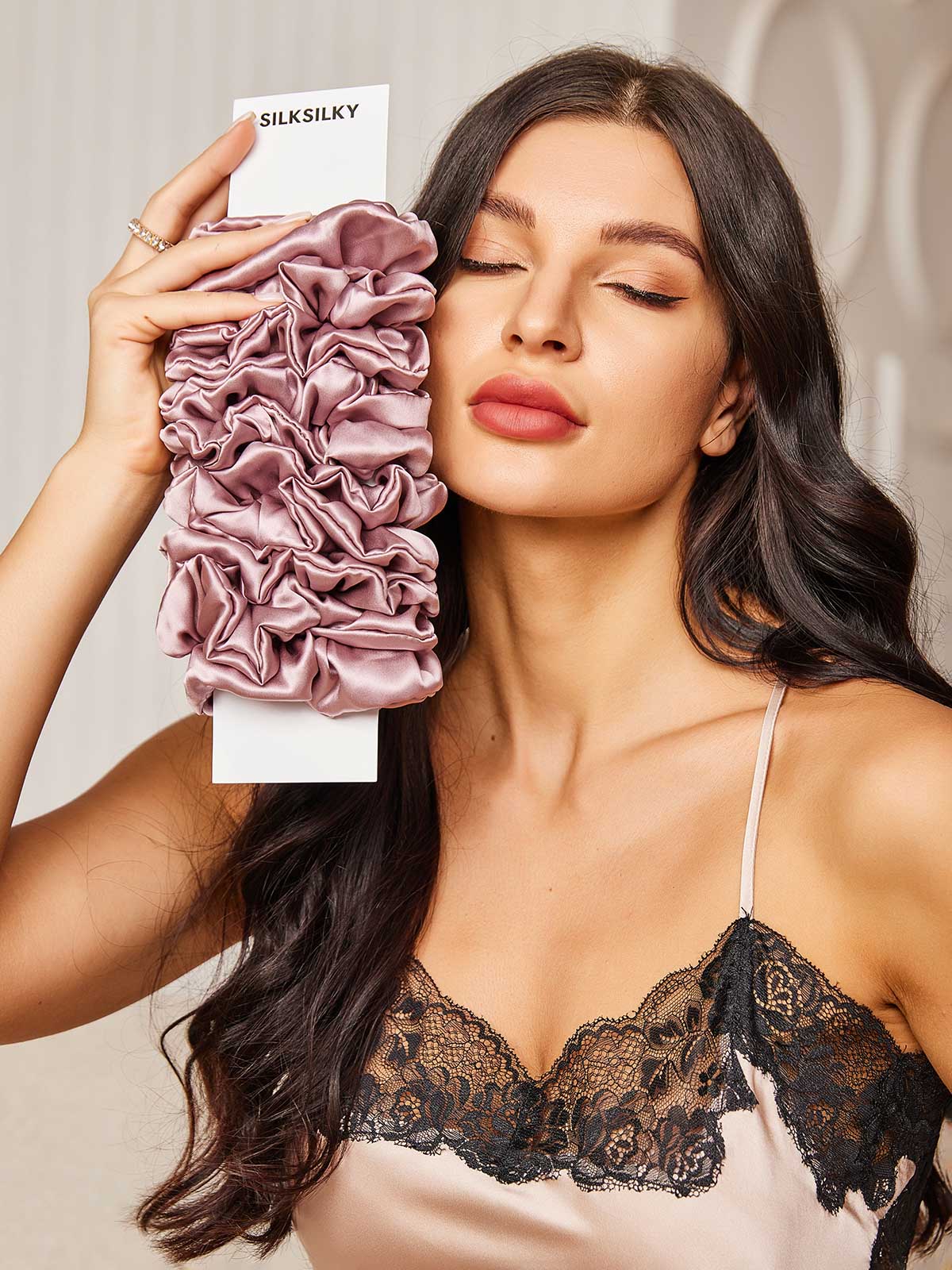 [Blek Mauve] SilkSilky-SE 19Momme Rent Silke Scrunchie 002