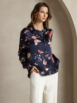 [Marin Blommor] SilkSilky-SE Long Sleeve Lapel Collar Damskjorta 001
