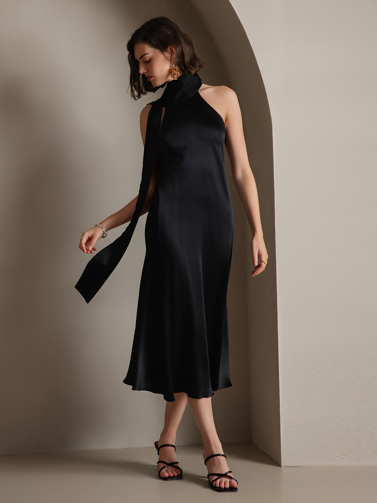 [Svart] SilkSilky-SE 19Momme Silke Dress 001