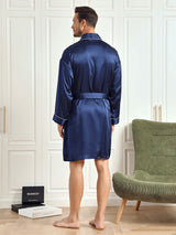 [Mörkblå] SilkSilky-SE Rent Silke 3/4 Ärm Mens Robe 002