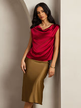 [Vin] SilkSilky-SE Cap Sleeve Cowl Neck Dam T-Shirt 001