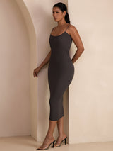 [Grå] SilkSilky-SE Spaghetti Strap Square Neck Klänning 005
