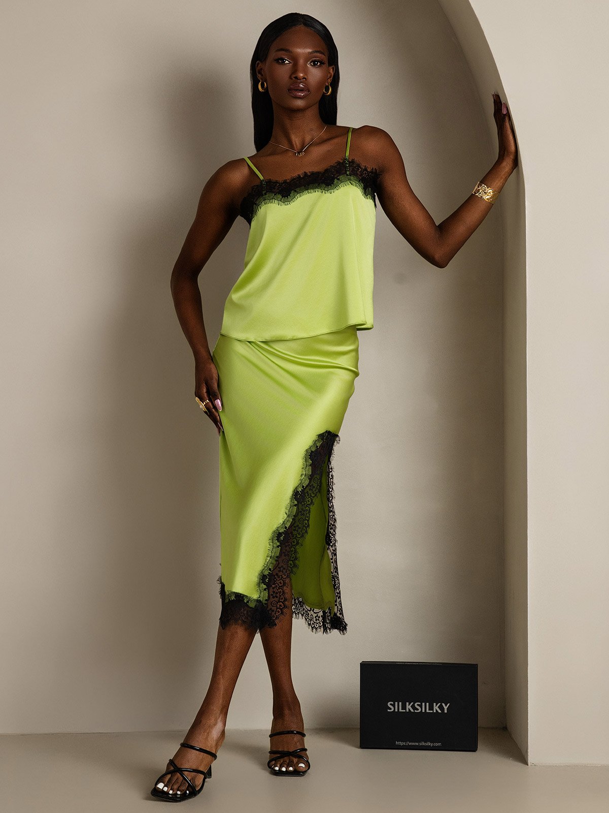 [Mintgrön] SilkSilky-SE 19Momme Silke Skirt 006