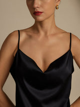 [Svart] SilkSilky-SE 19Momme Spaghetti Rem Cowl Halsringning Women''s Outfit Sets 004
