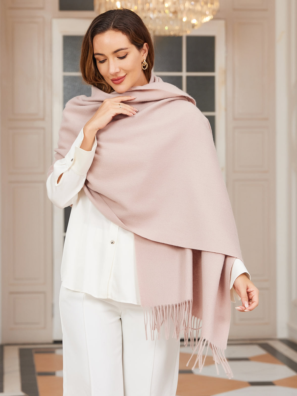 [Ljusbeige] SilkSilky-SE Ull Scarf 004