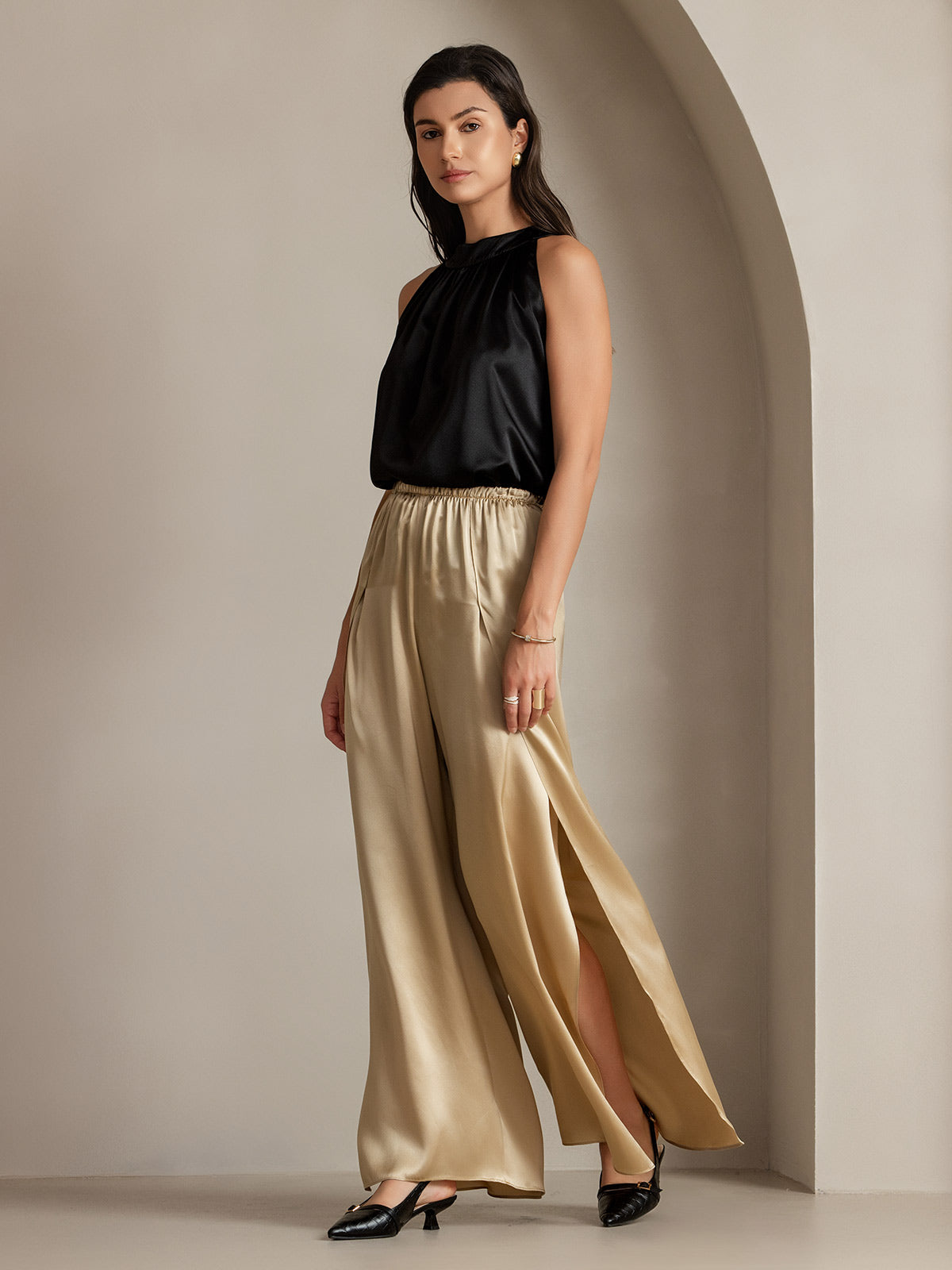 [Champagne] SilkSilky-SE 19Momme Silke Womens Pants 014