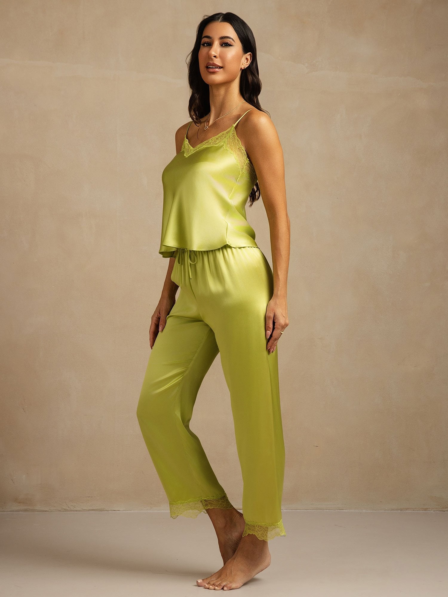 [Mintgrön] SilkSilky-SE Rent Silke Camisole Set 003