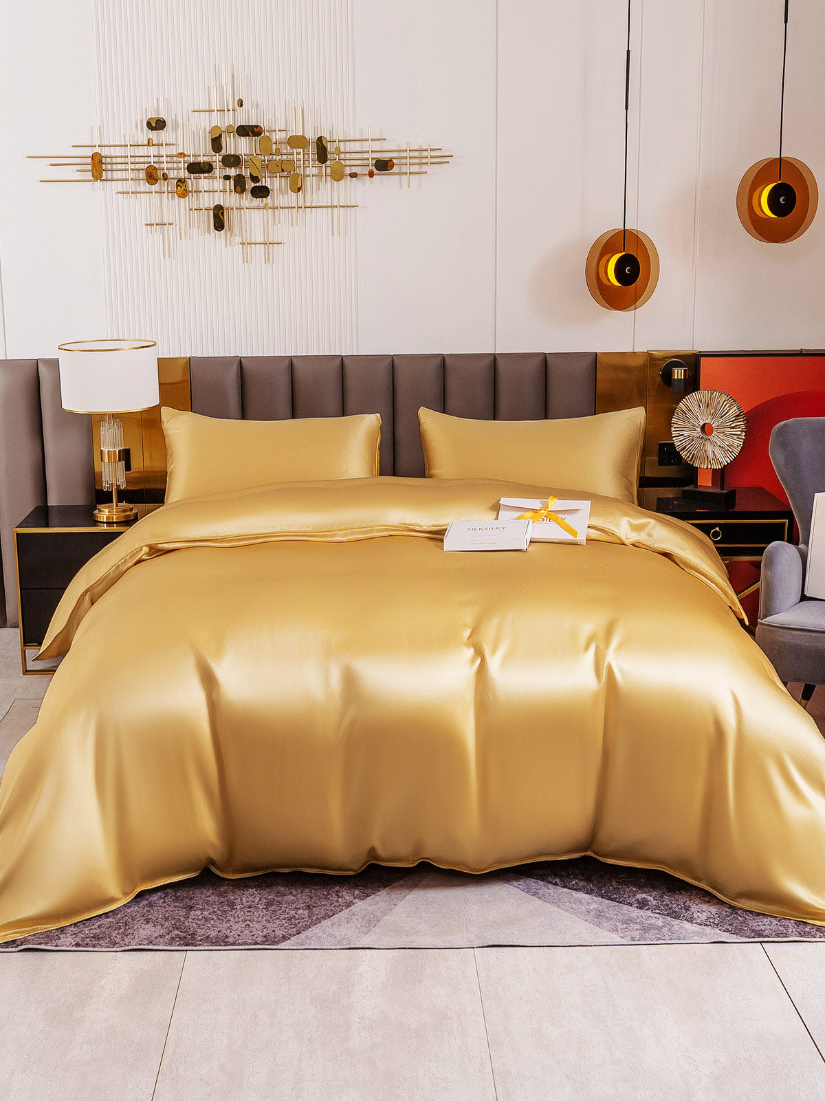 SilkSilky SE 19Momme Rent Silke Bedding Set Champagne 002