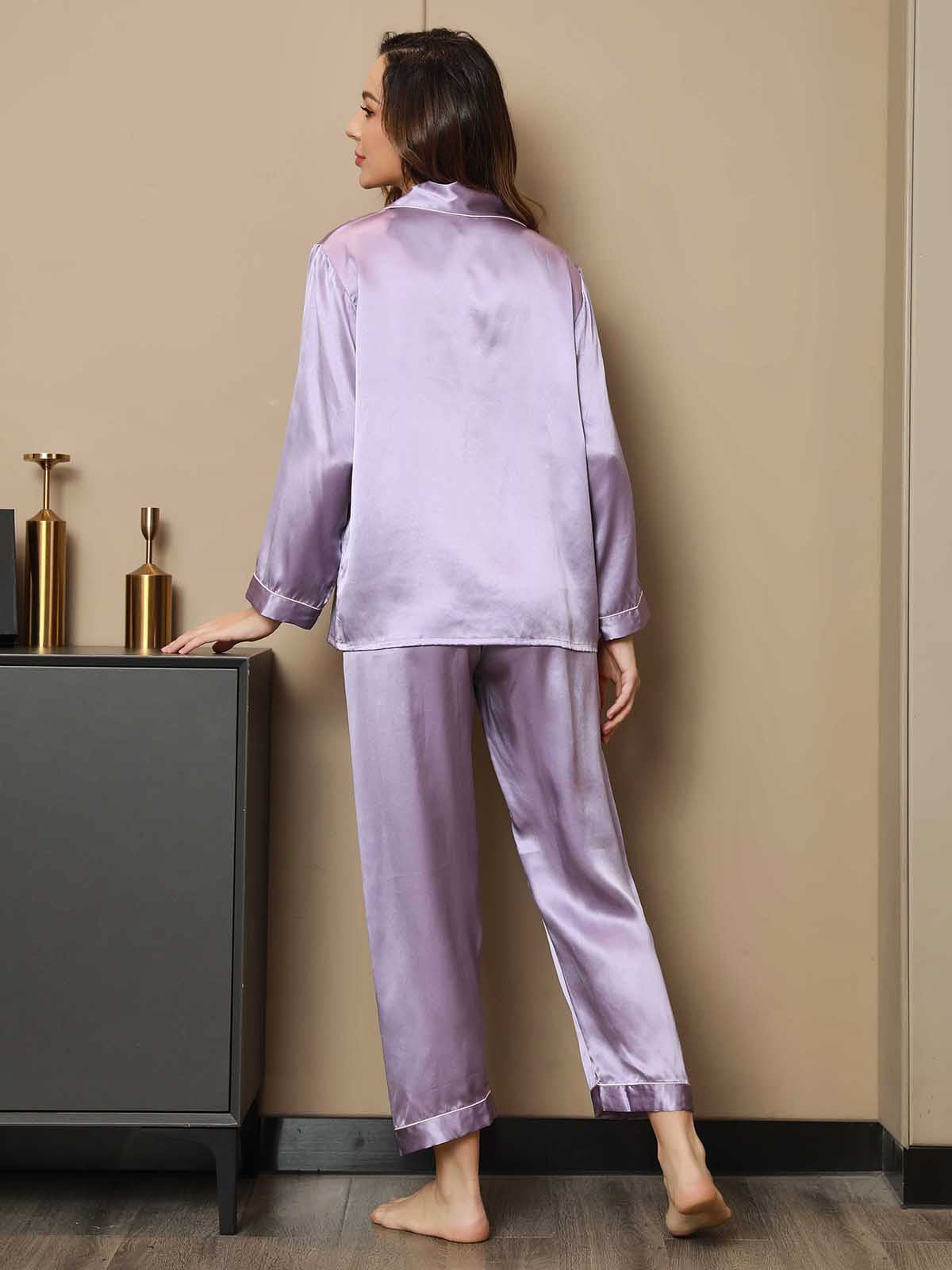 SilkSilky SE Rent Silke Lång Ärm Slag Dam Pyjama Lavendel 002