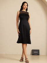 [Svart] SilkSilky-SE 19Momme Sleeveless Illusion Neck Klänning 008