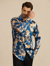 [Navy Drake] SilkSilky-SE Long Sleeve Lapel Collar Herrskjorta 006