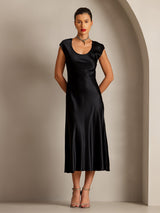 [Svart] SilkSilky-SE Kappärm Scoop Neck Klänning 001