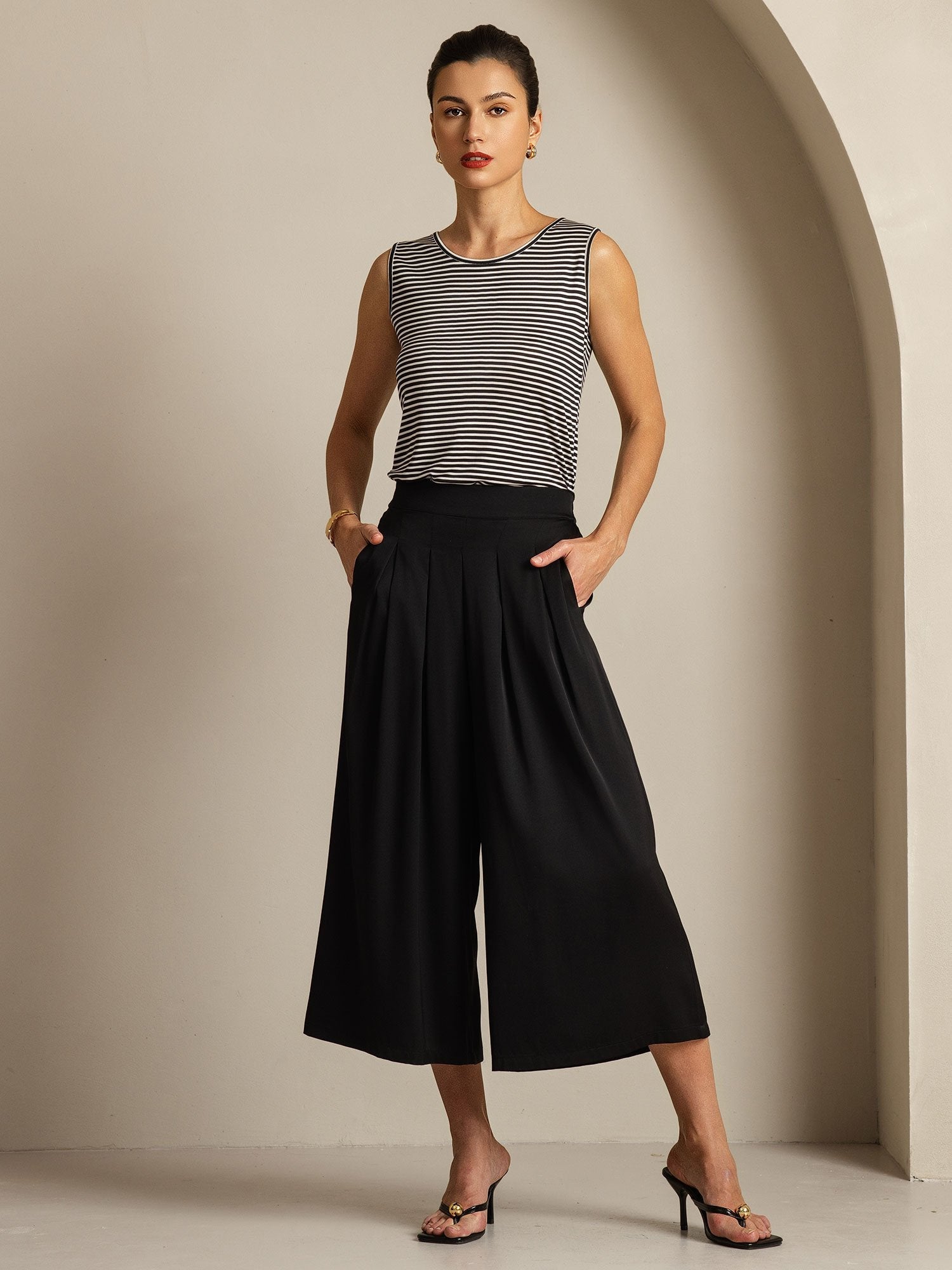 [Svart] SilkSilky-SE 19Momme Silke Womens Pants 007