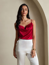 [Vin] SilkSilky-SE 19Momme Spaghetti Rem Cowl Halsringning Cami Toppar 005