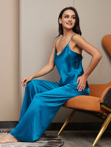 [Kungsblått] SilkSilky-SE Spaghetti Rem V Ringning Camisole Set 005