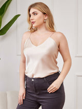 [Beige] SilkSilky-SE Spaghetti Rem V Ringning Plus Storlek Cami Toppar 003